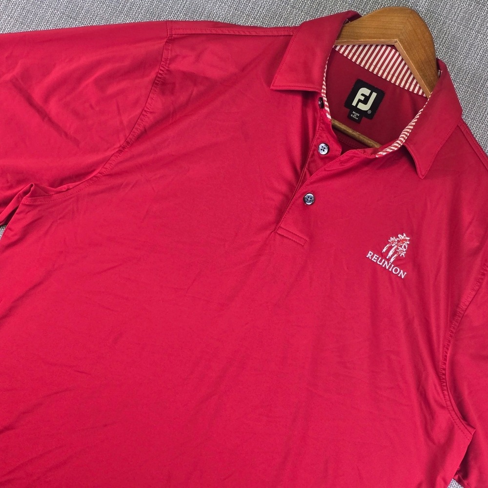 FootJoy x Reunion Golf Resort Polo Shirt Mens M Palm Tree Red Performance Preppy